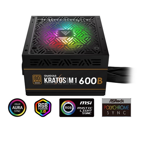GAMDIAS ALIMENTATORE KRATOS M1-600B 600W NEON-FLEX RGB 80 PLUS BRONZE