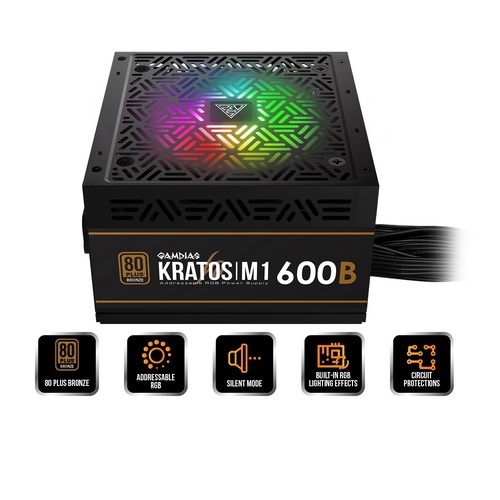 GAMDIAS ALIMENTATORE KRATOS M1-600B 600W NEON-FLEX RGB 80 PLUS BRONZE - immagine 2