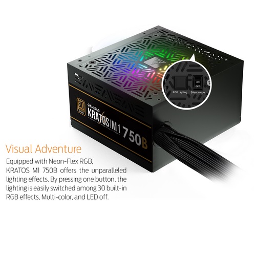 GAMDIAS ALIMENTATORE KRATOS M1-750B 750W NEON-FLEX RGB 80 PLUS BRONZE - immagine 3